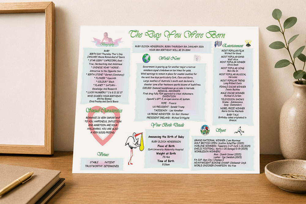Day You Were Born new born style chart