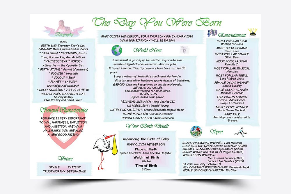Day You Were Born new born style chart