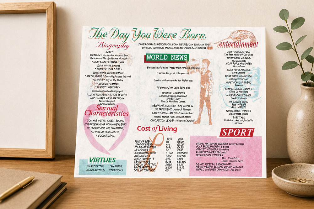 Day You Were Born vintage style chart